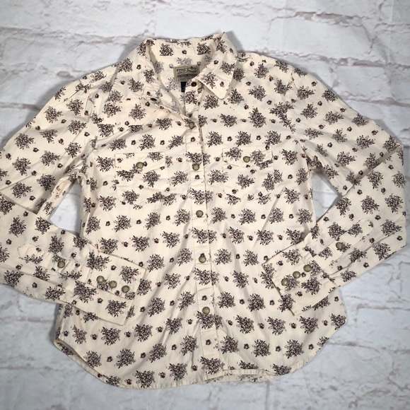 Fossil brand button down long sleeve shirt Size Medium Creme Brown - Picture 1 of 9